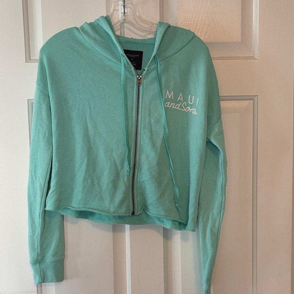 Maui and Sons Mint Cropped Zip-Up Hoodie